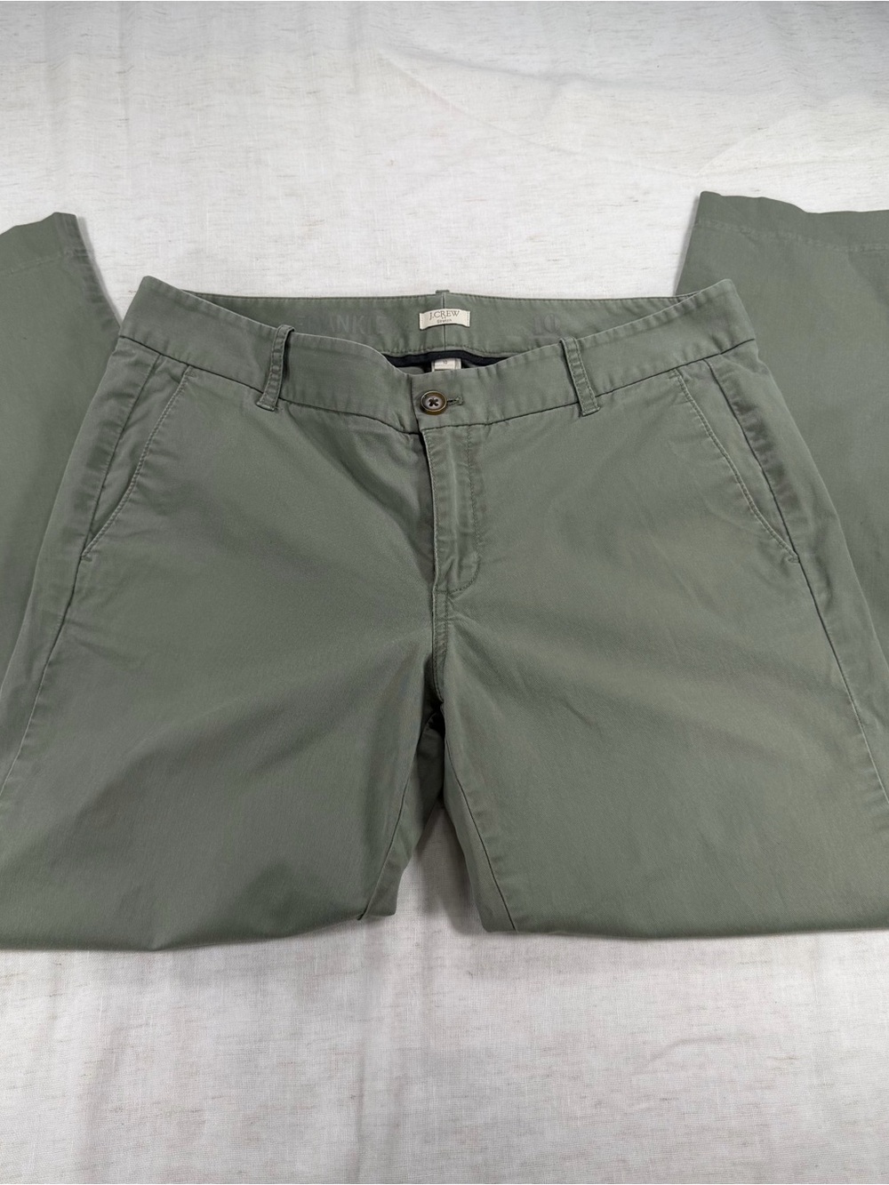 J.CREW Women’s Green Chino Pants Slim Straight Leg Stretch Twill Pockets Sz 10